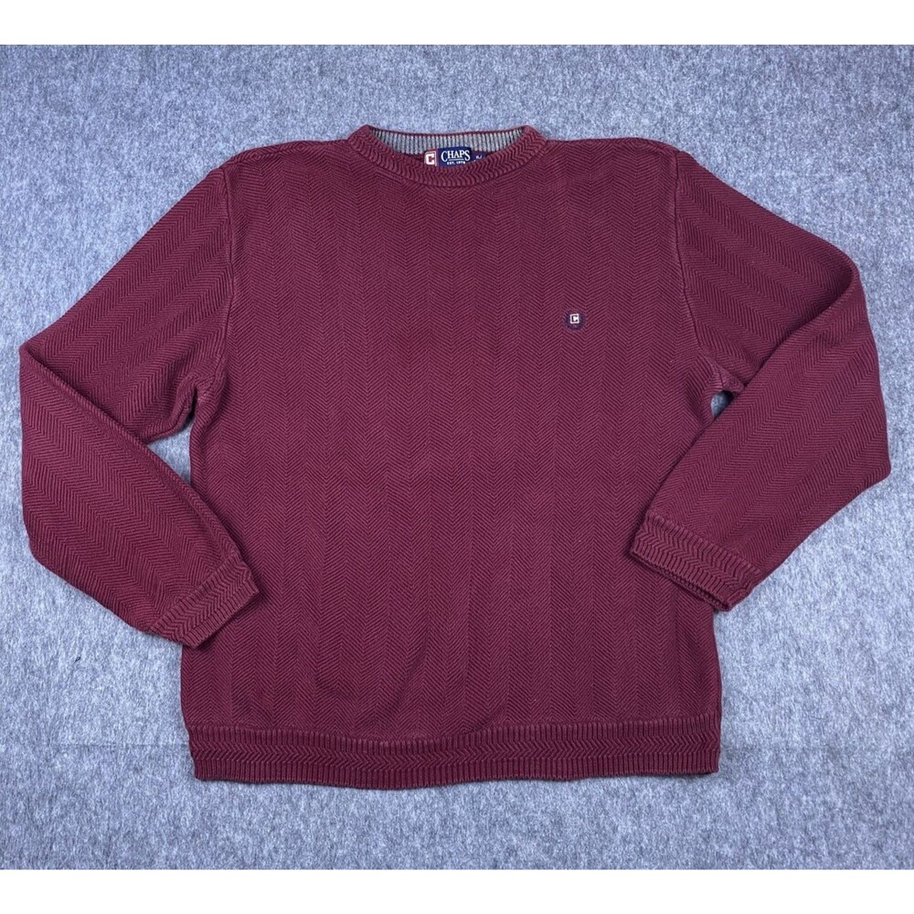 Chaps Men's Knit Sweater Long Sleeve Crew Neck 100% Cotton Maroon Size XL